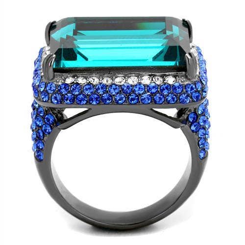 TK2811 - IP Light Black  (IP Gun) Stainless Steel Ring with Top Grade Crystal  in Blue Zircon: 6