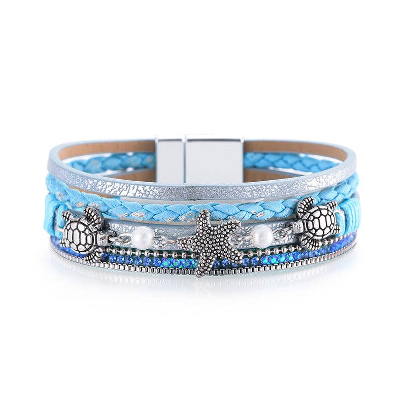 Starfish Turtle Pendant Bohemian Leather Bracelet: 1