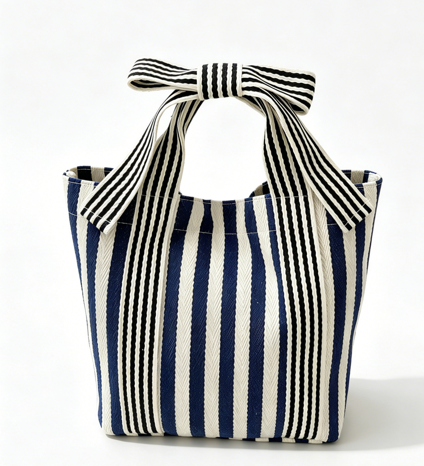 Striped Canvas Tote Bag Bow Handle Bag: Red / M