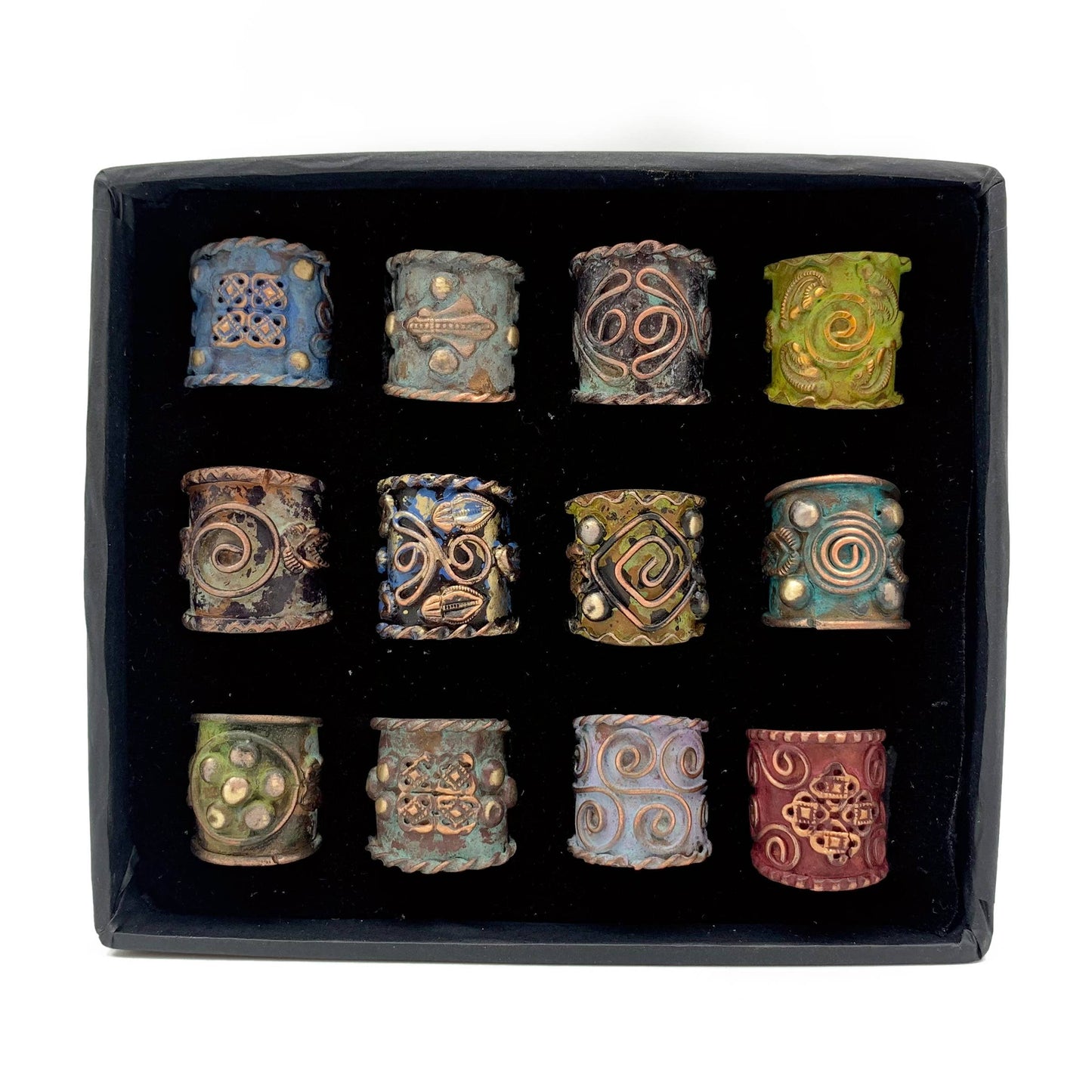 Vintage Copper Patina Rings - 12 in Box