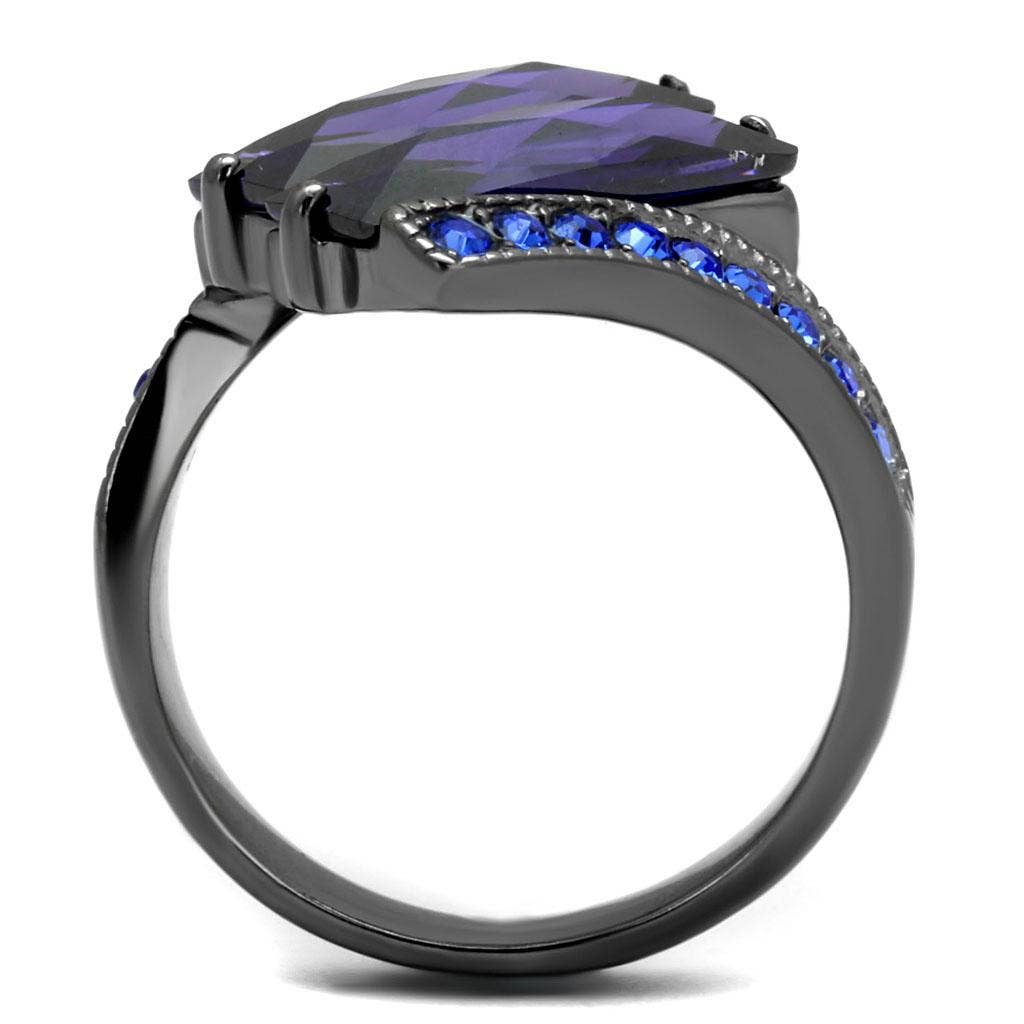 TK2996 - IP Light Black  (IP Gun) Stainless Steel Ring with AAA Grade CZ  in Tanzanite: 7