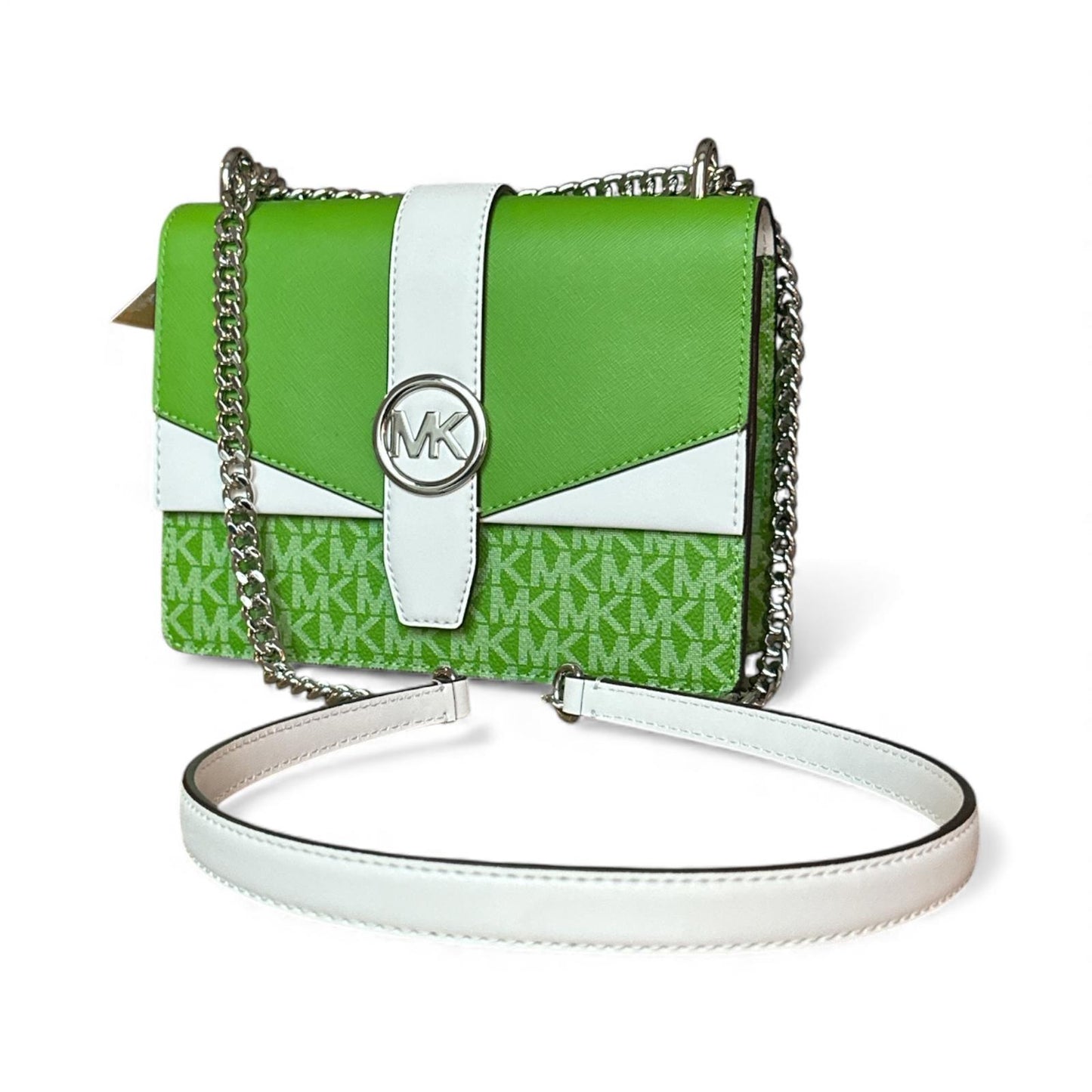 Michael Kors Green and White Logo Chain Shoulder Bag NWT