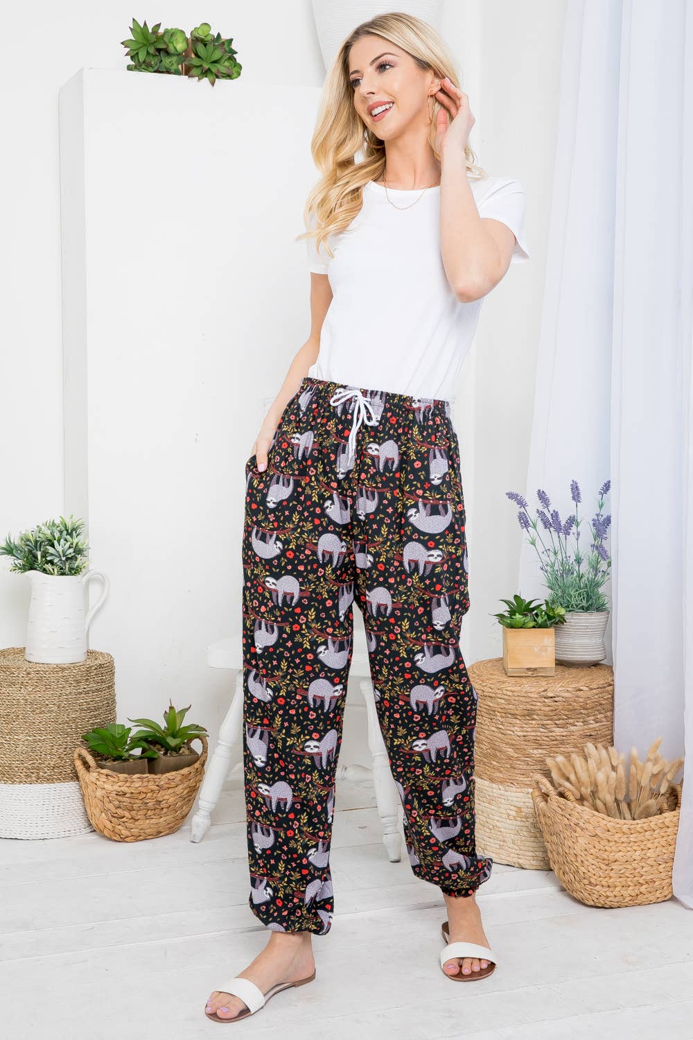 Sloth Print Pant with Pocket