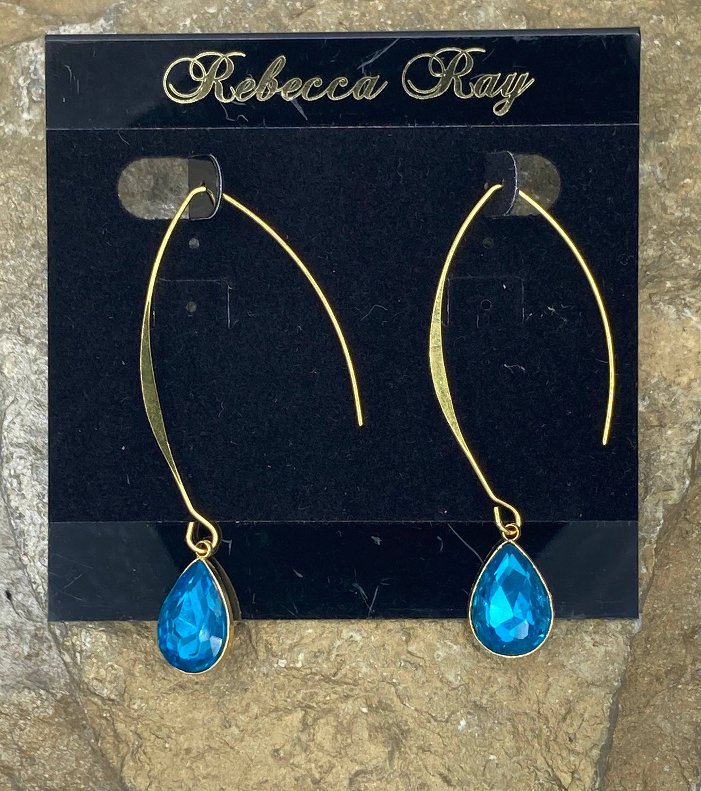 Gold Linear Earring with Crystal Teardrop: White
