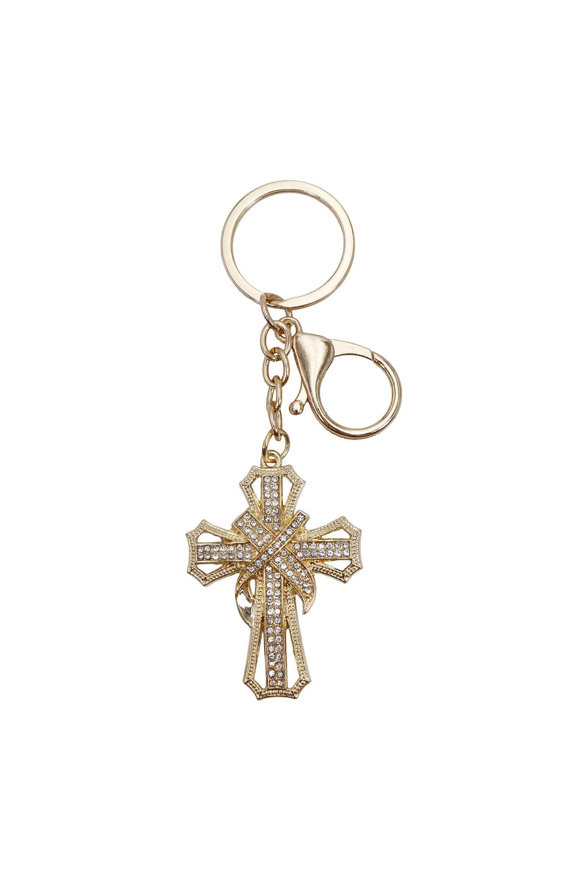 Ribboned Cross Bling Rhinestone Metal Alloy Keychain: ASSORTED / ONE SIZE