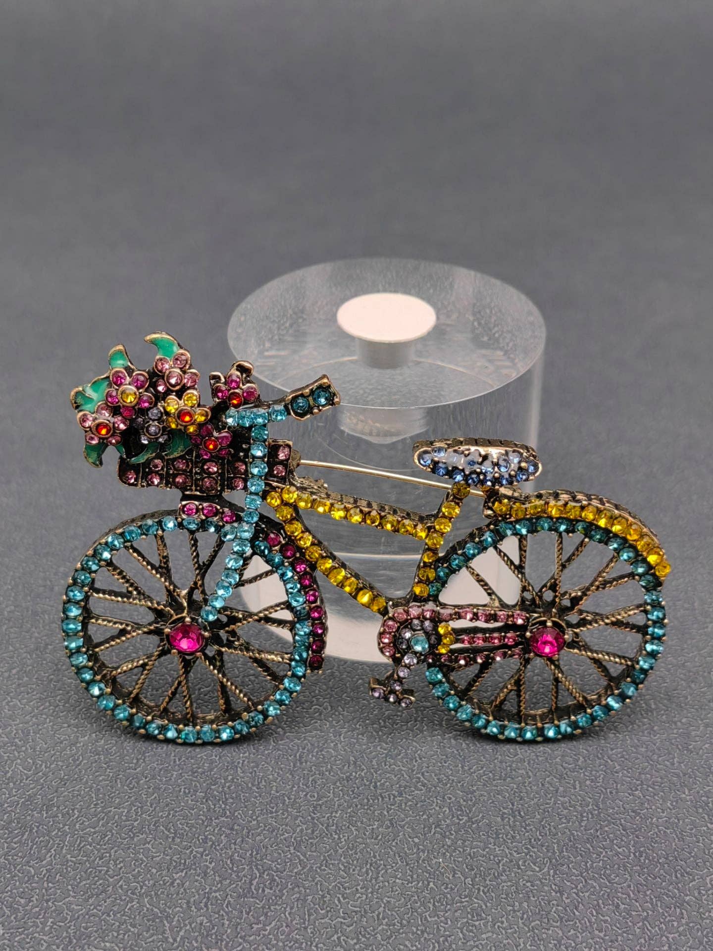 Creative Colorful Rhinestone Bicycle Brooch: Blue