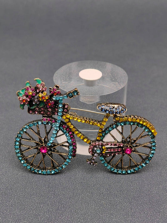 Creative Colorful Rhinestone Bicycle Brooch: Blue