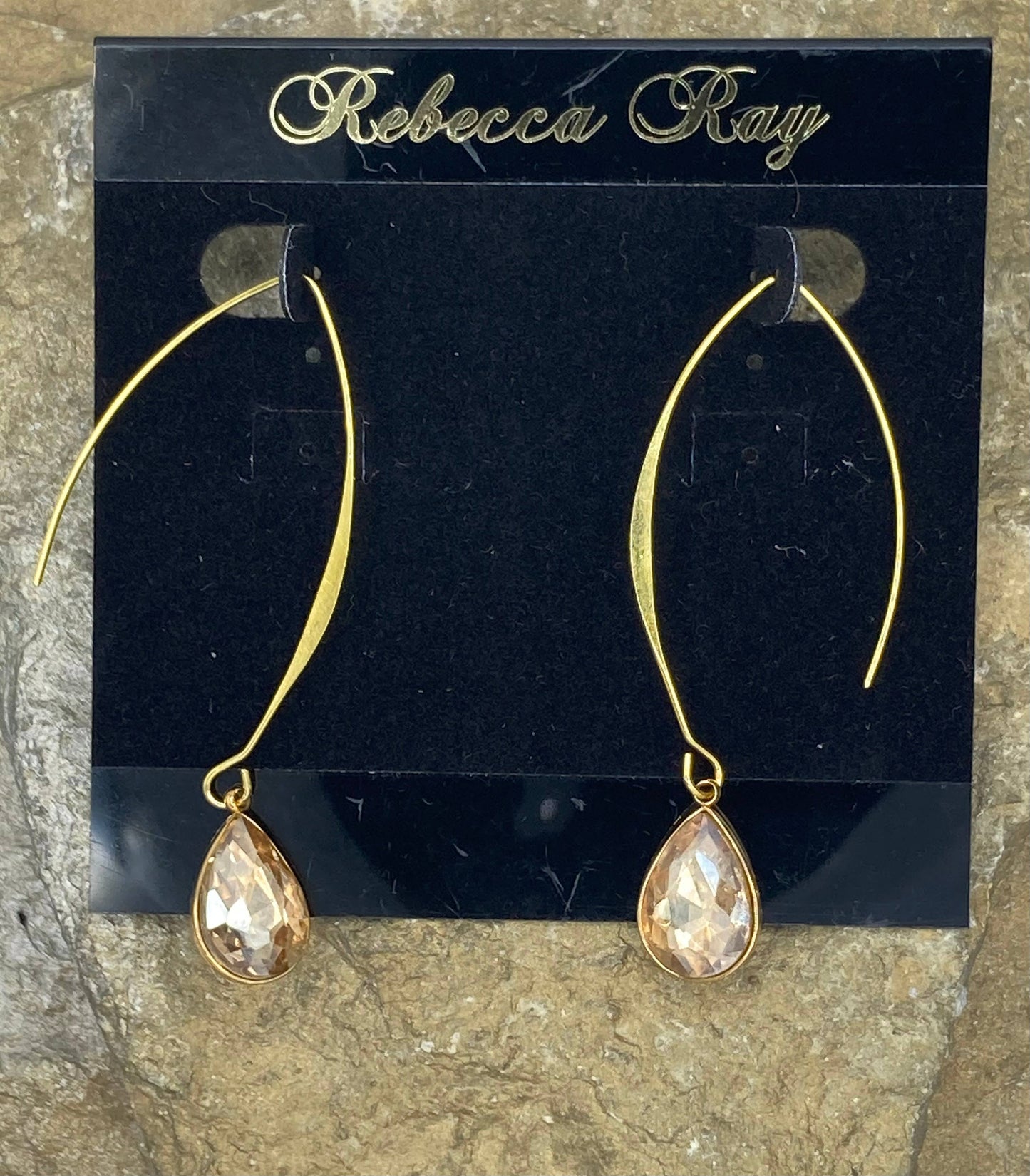 Gold Linear Earring with Crystal Teardrop: White