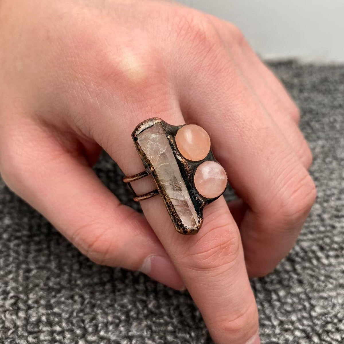 Vintage Irregular White Crystal & Pink Crystal Ring - CS