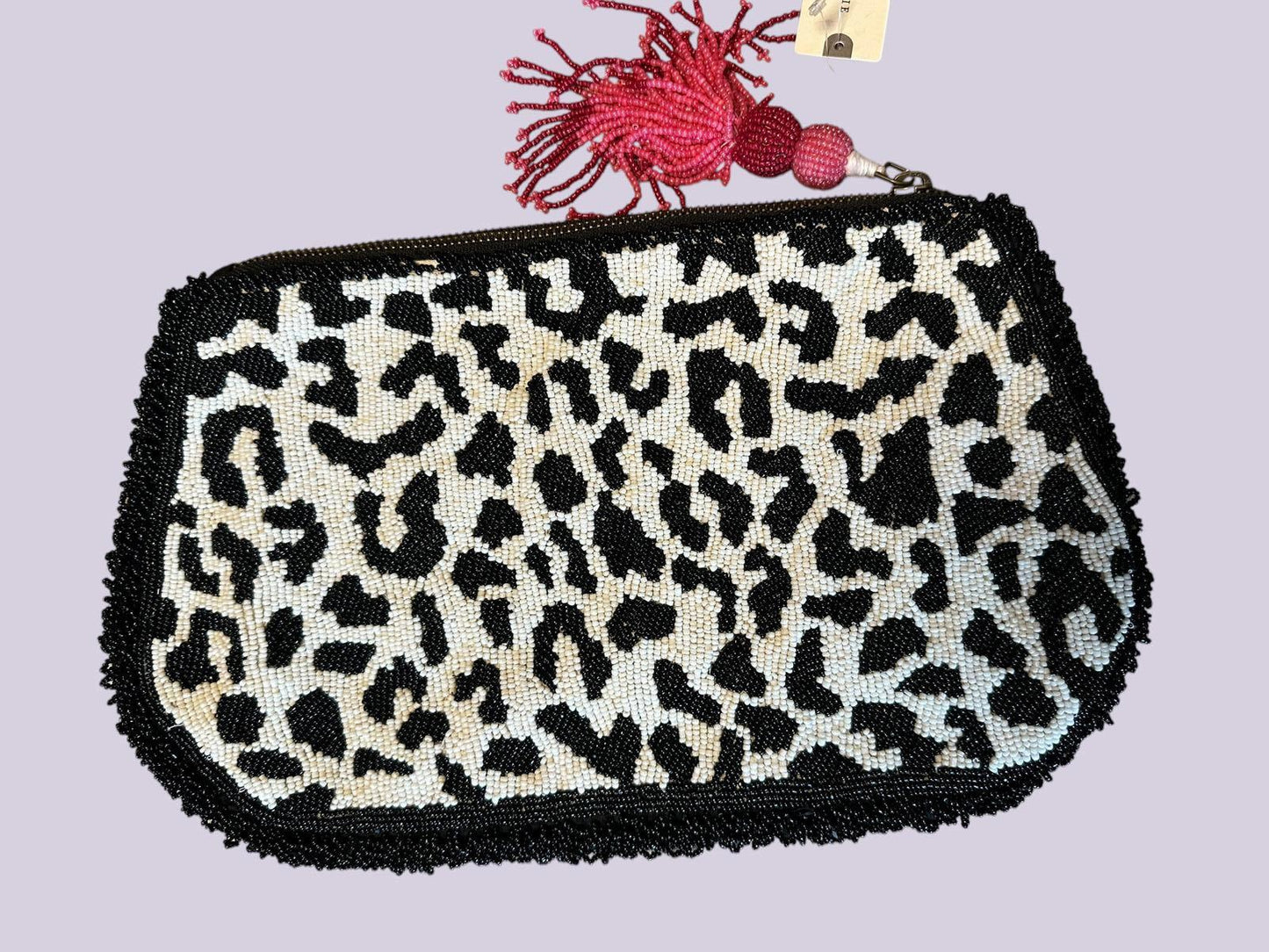 Anthropologie Beaded Leopard Print Pouch with Tassel