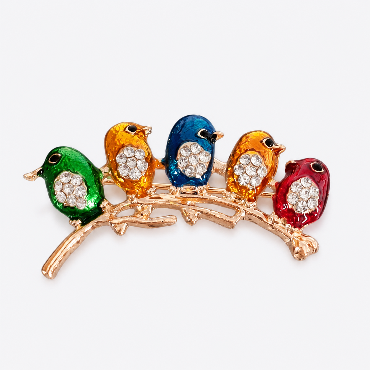 Colorful Enamel Flock of Birds Brooch Pin: A1