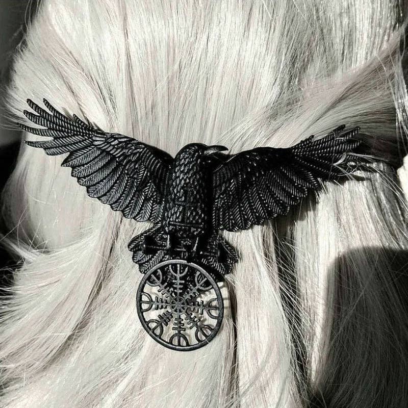 Vintage Viking Large Black Crow Hair Clip Duckbill Clip Party Accessory: Black