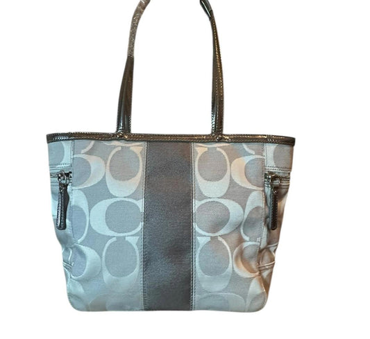 Coach Signature Canvas Tote Gray Silver Stripe M0849-13280