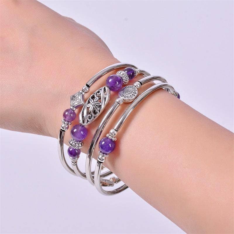 Natural Stone Wrap Beaded Bracelet Bangle: Turquoise