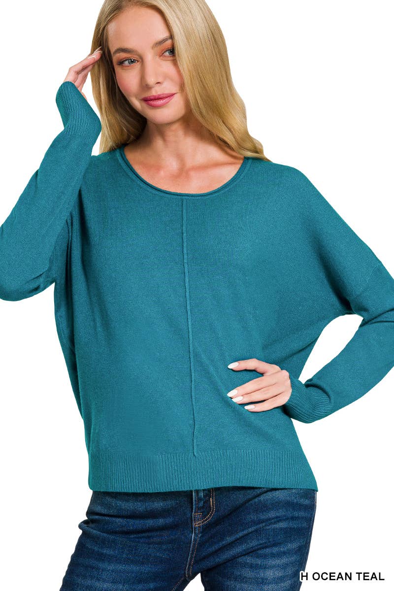 `Viscose Front Seam Round Neck Sweater Zenana: TURQUOISE-172357 / S