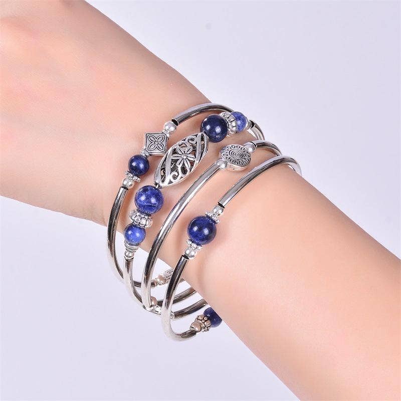 Natural Stone Wrap Beaded Bracelet Bangle: Turquoise