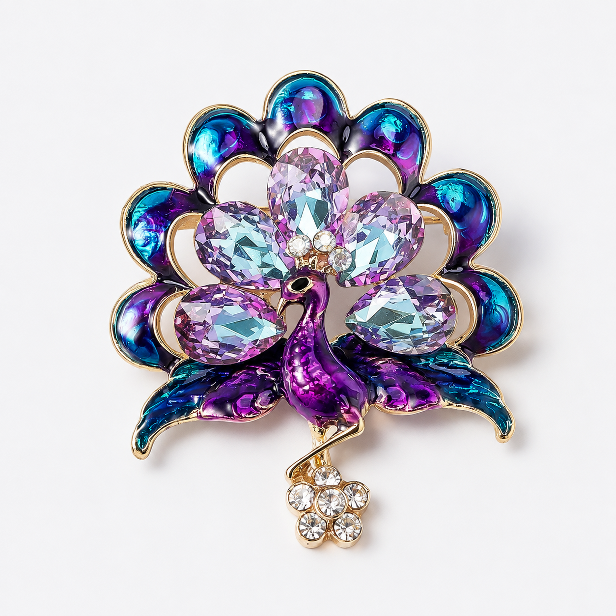 Majestic Crystal Peacock Brooch Pin: A1