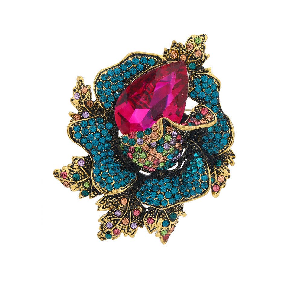 Crystal Flower Brooch Elegant Floral Decoration for Men and Women: Purple