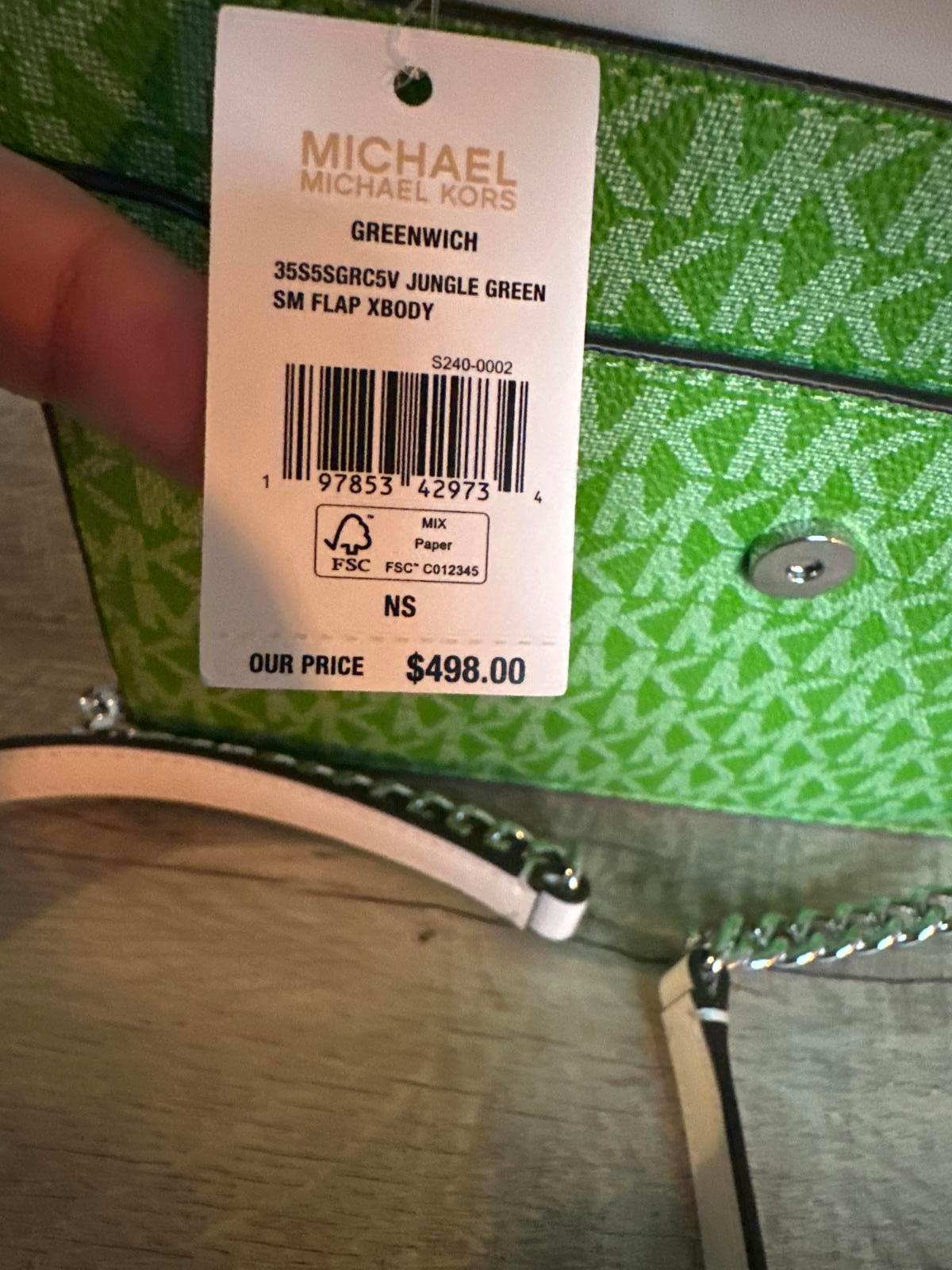 Michael Kors Green & White Logo Chain Shoulder Bag NWT