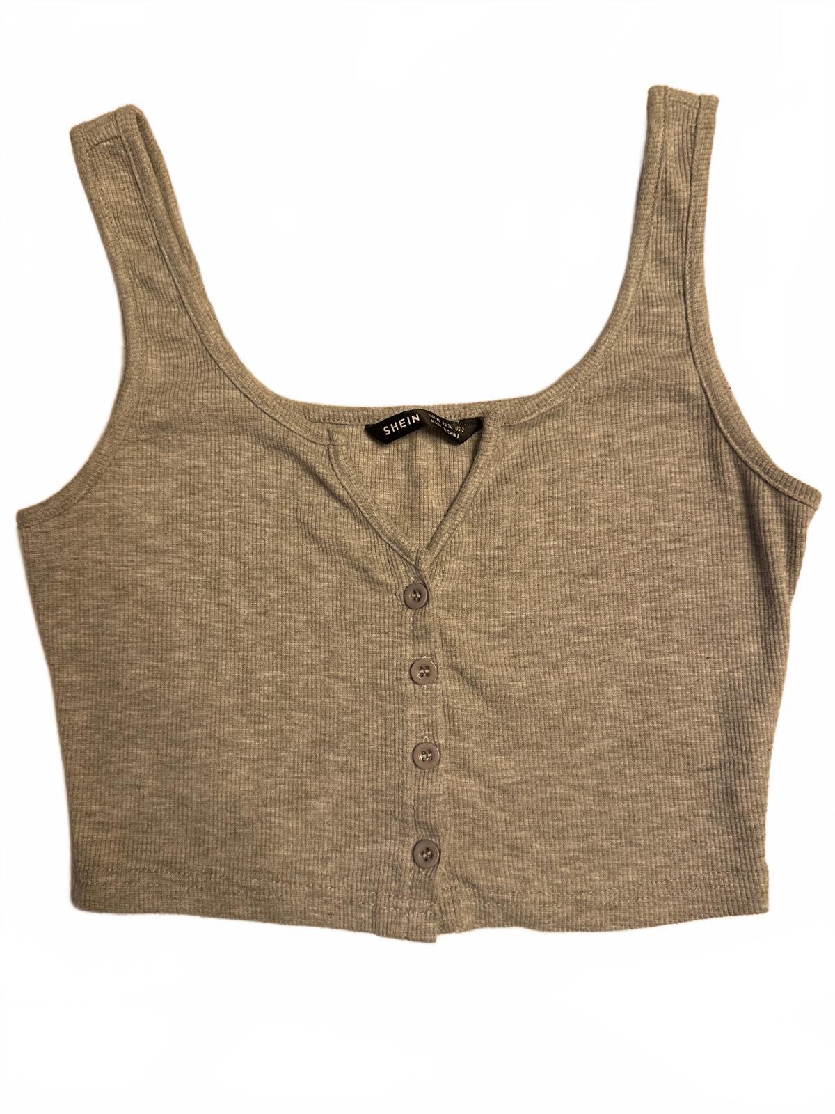 Shein Grey Ribbed Button Front Crop Tank XS EUC