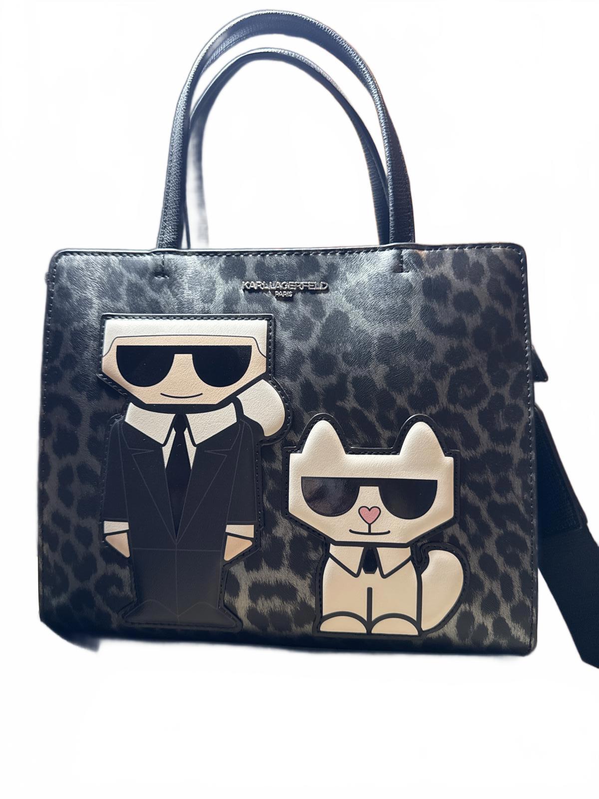 Karl Lagerfeld Leopard Print Tote Bag with Cartoon Design