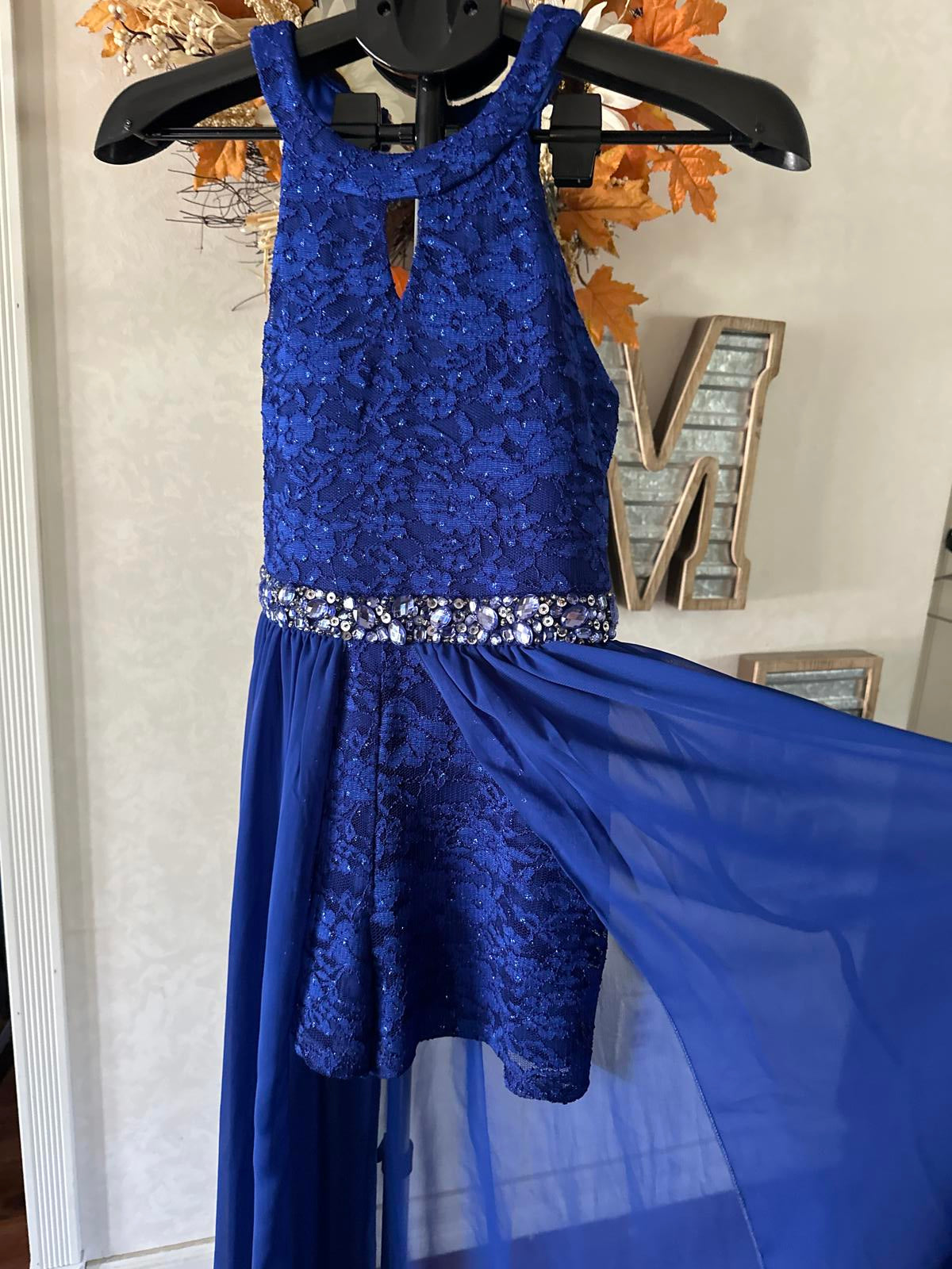 Girls sz 16 - Gorgeous Royal Blue Dress with Sheer Elegance