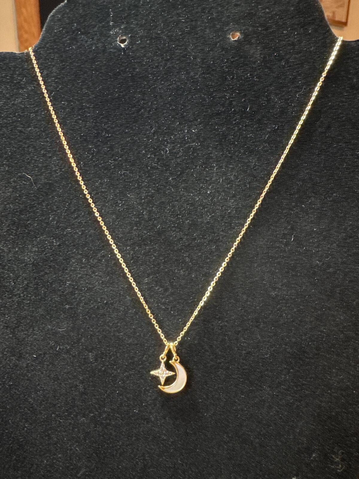 Adina Eden Gold Tone Crescent Moon and Star Pendant Necklace