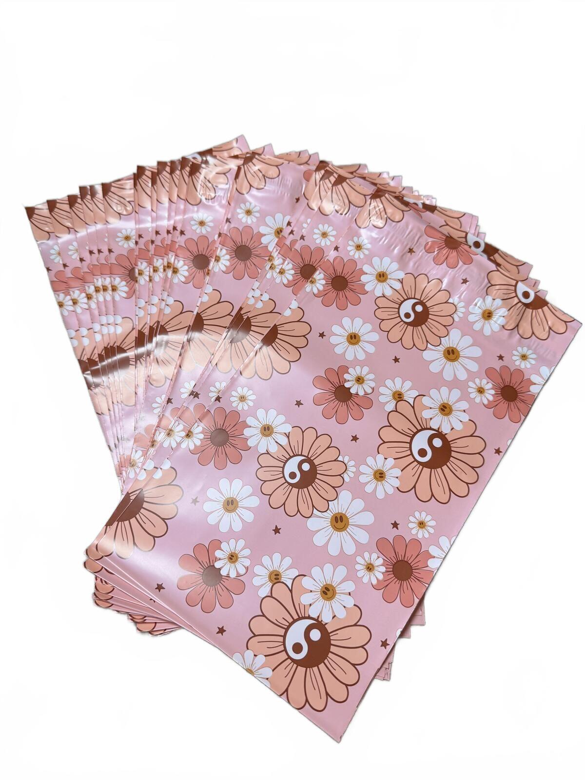 25 - 6 x 9 inches set of 25 Pink Floral Poly Mailers