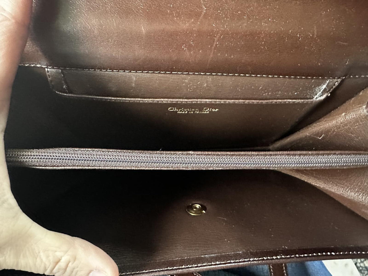 Christian Dior Brown Leather Tote with Gold-tone Hardware