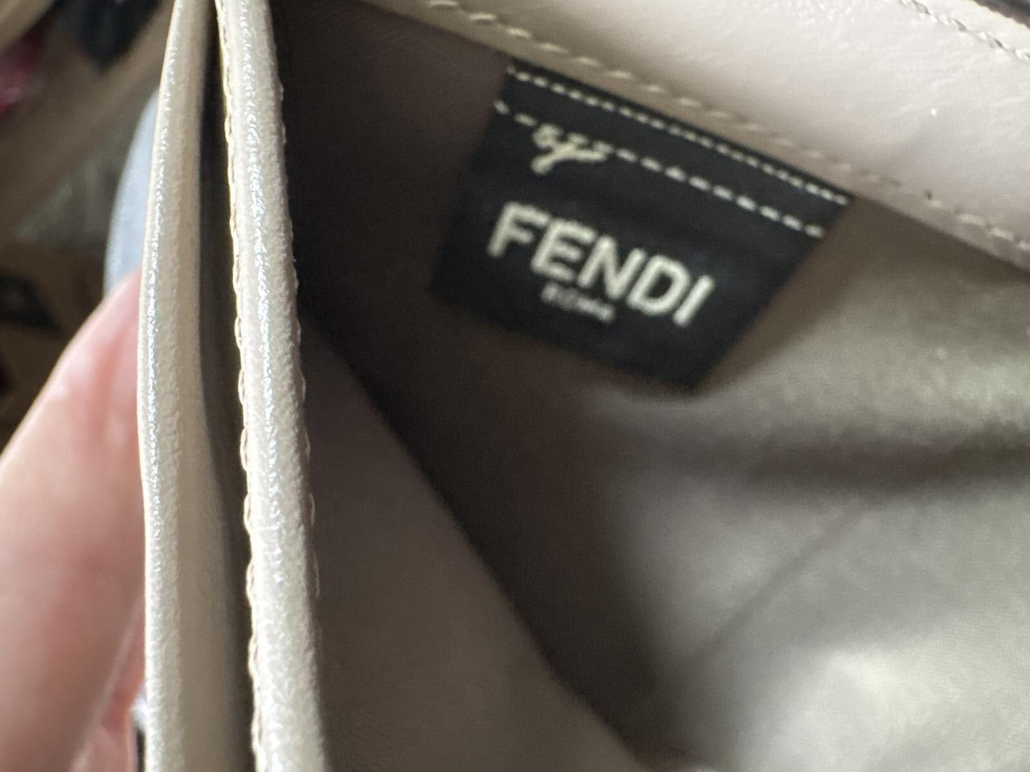 Fendi Gray Leather Card Holder Wallet with Gold Logo