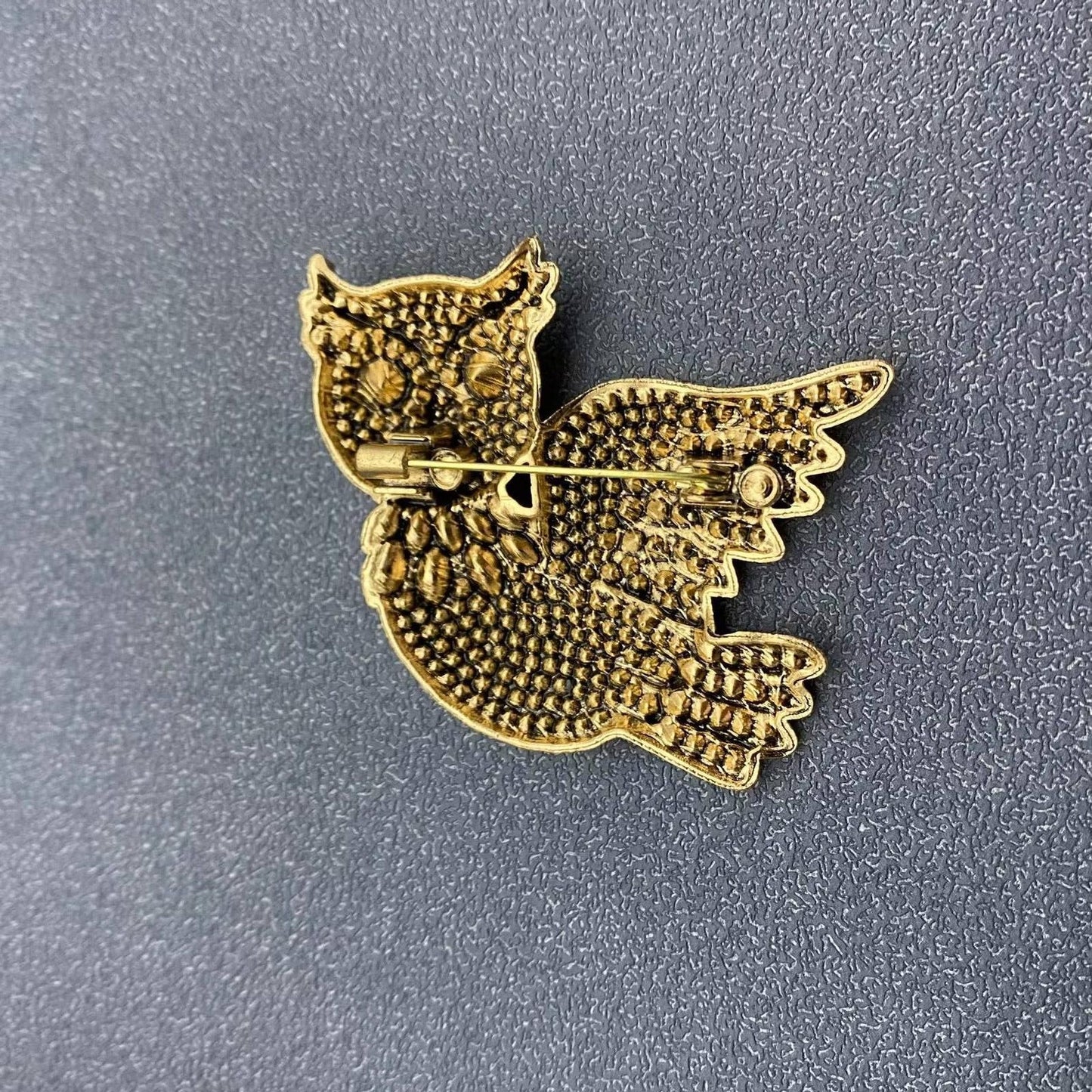 Rhinestone Flying Owl Brooch