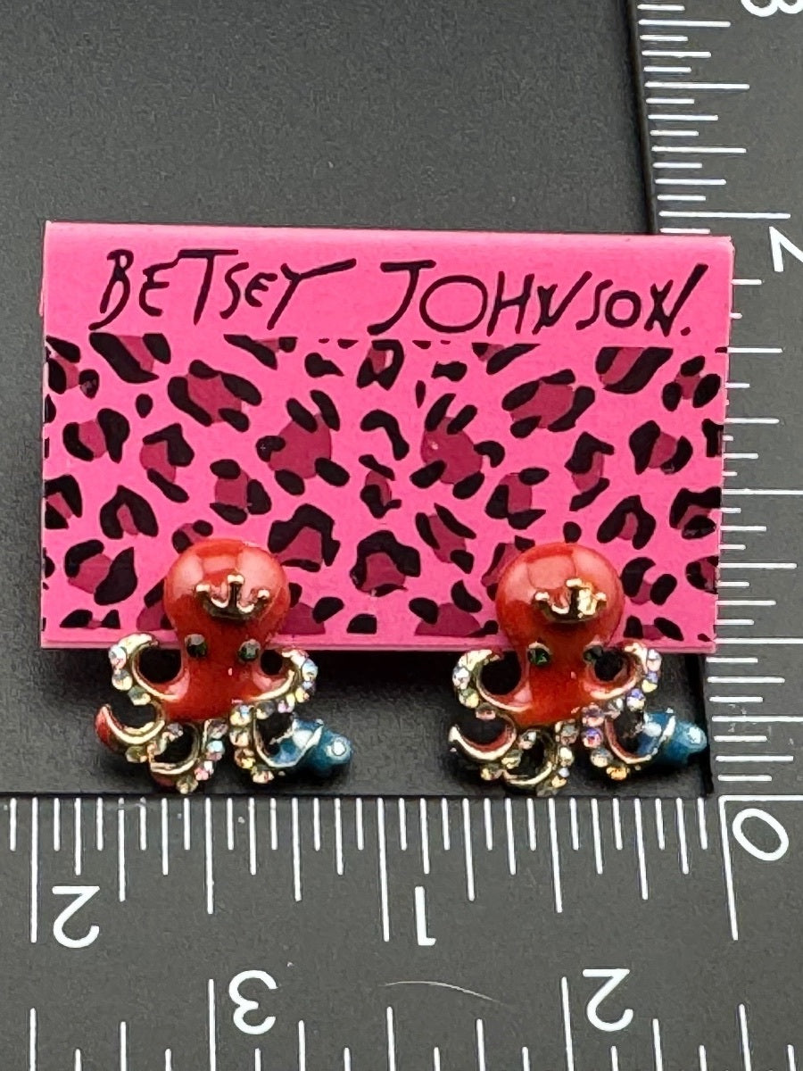 Betsey Johnson Octopus Stud Earrings with Rhinestones