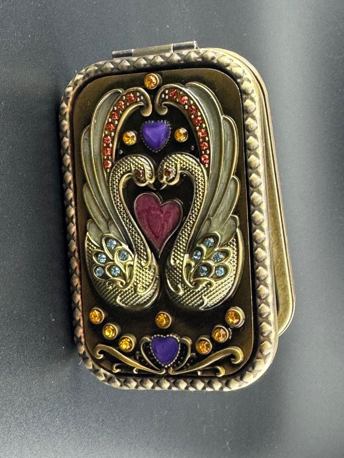 Swan Design Compact Mirror with Crystal Accents Metal Finish