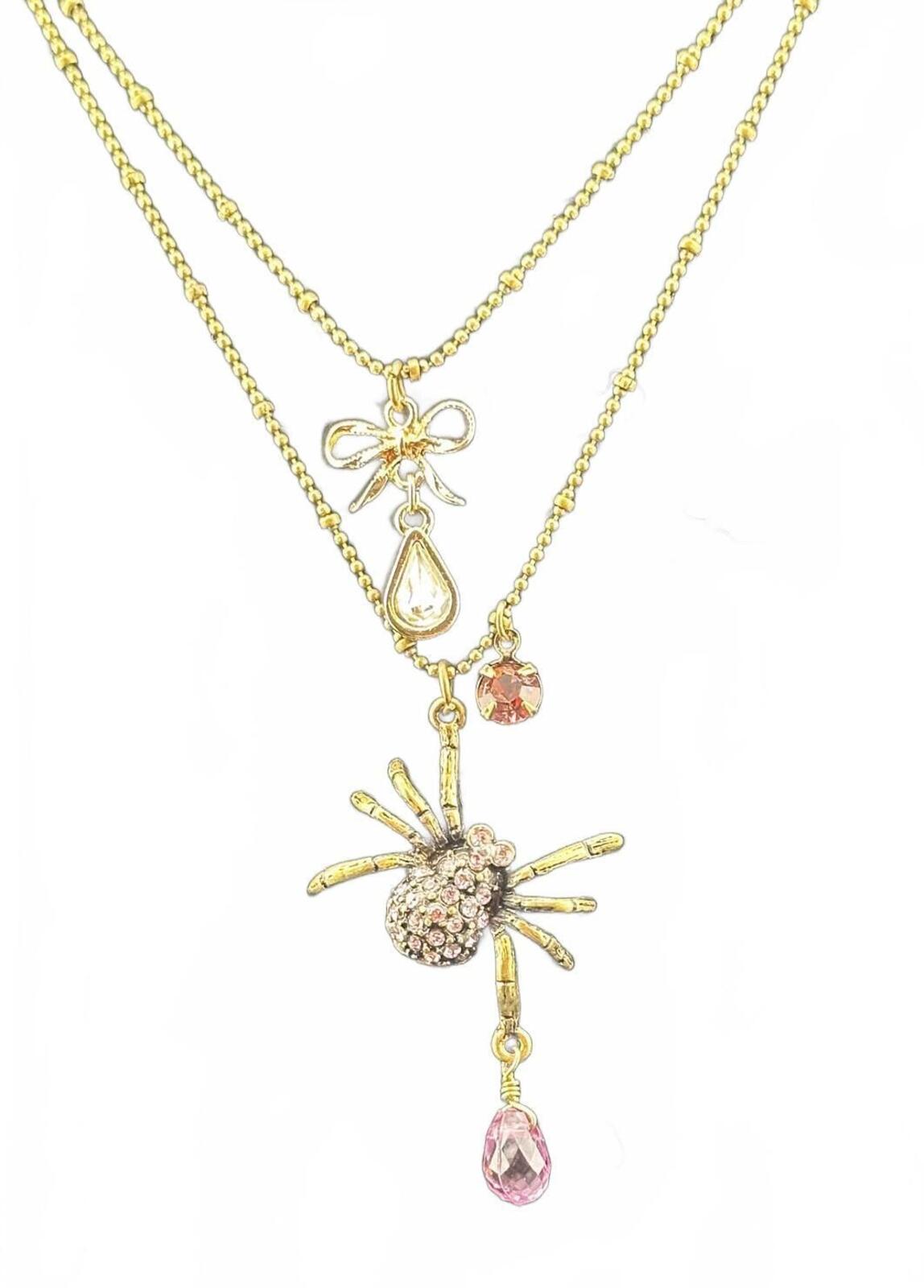 Betsey Johnson Double Layer Spider Pendant Necklace