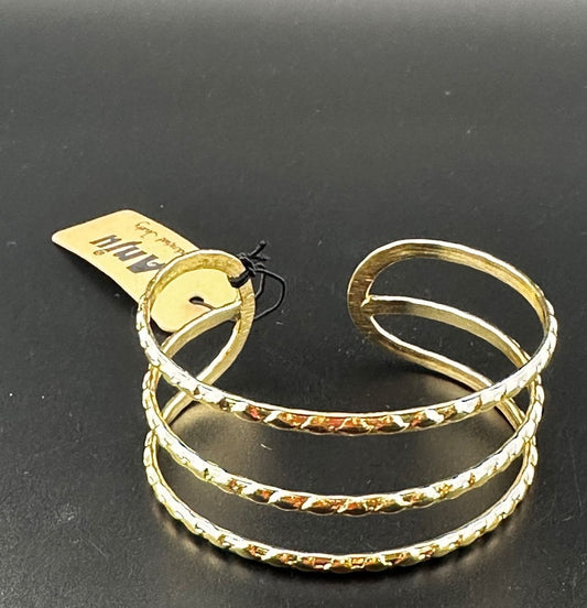 Gold Tone Triple Band Open Cuff Bracelet