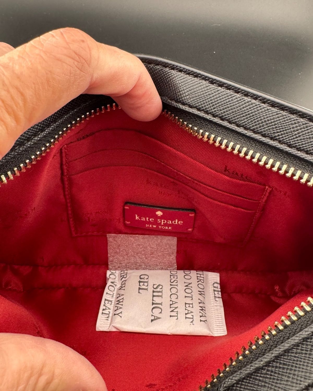 Kate Spade New York Black Leather Shoulder Bag with Red Lips