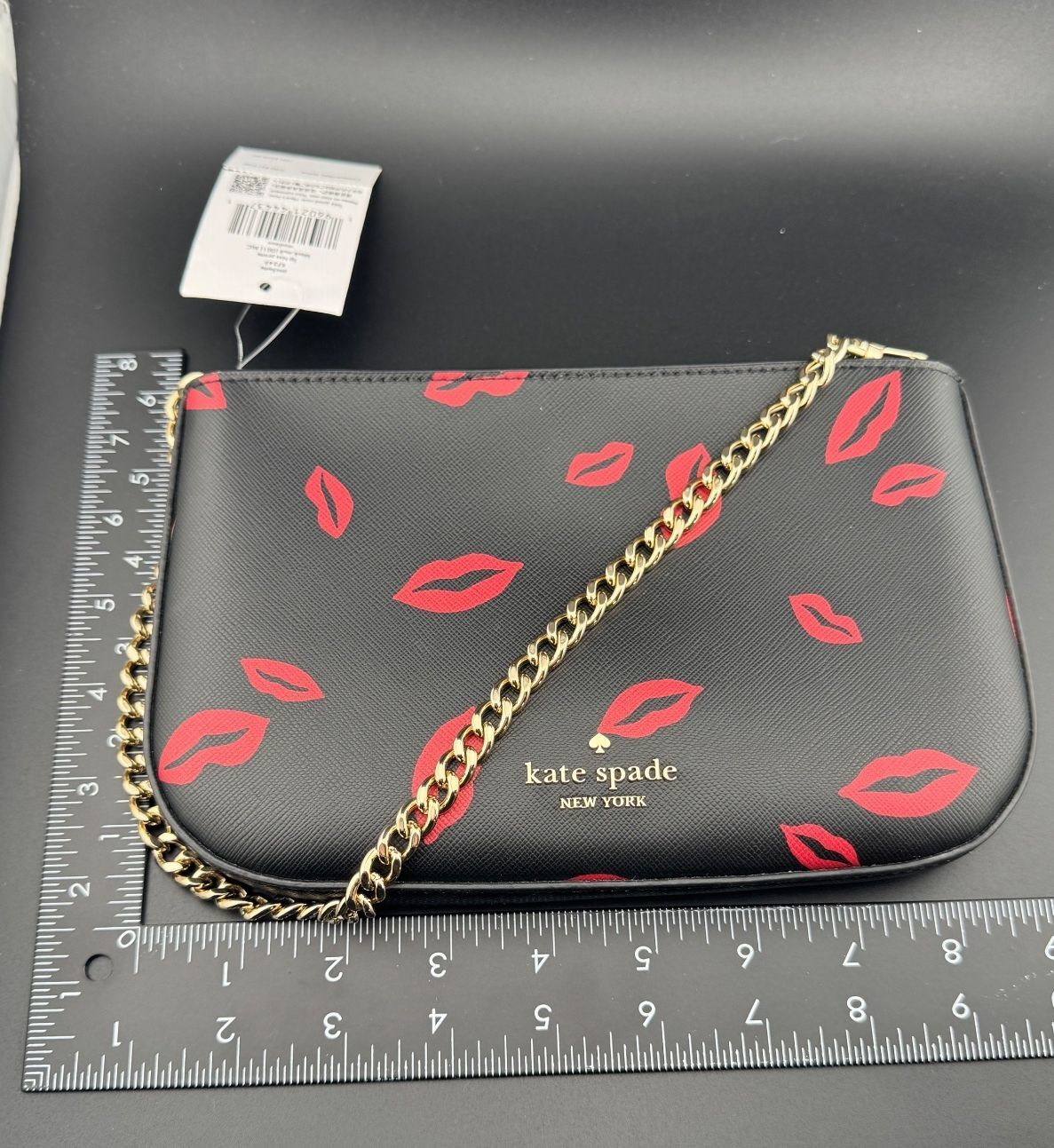 Kate Spade New York Black Leather Shoulder Bag with Red Lips